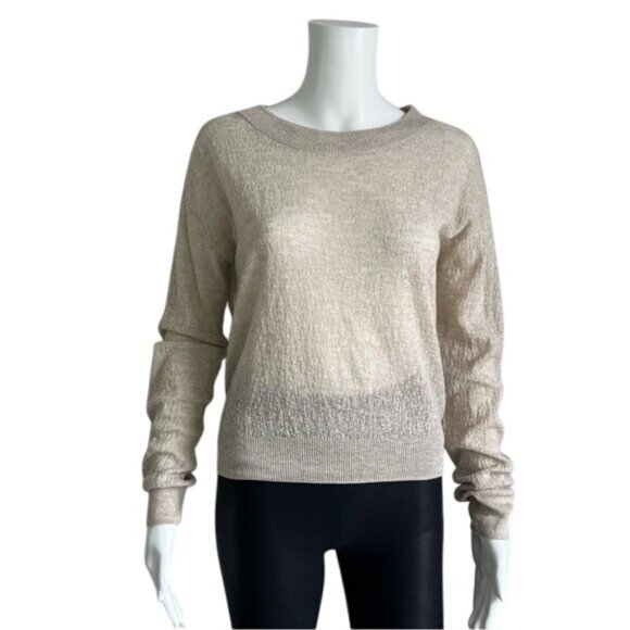 One Grey Day Linen Blend Crew Neck Sweater In Oatmeal - L - Picture 1 of 7